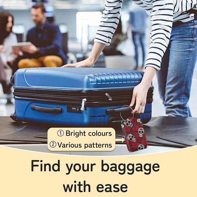 3 Pack PU Sugar Skull and Flowers Leahter Luggage Tag - Image 6
