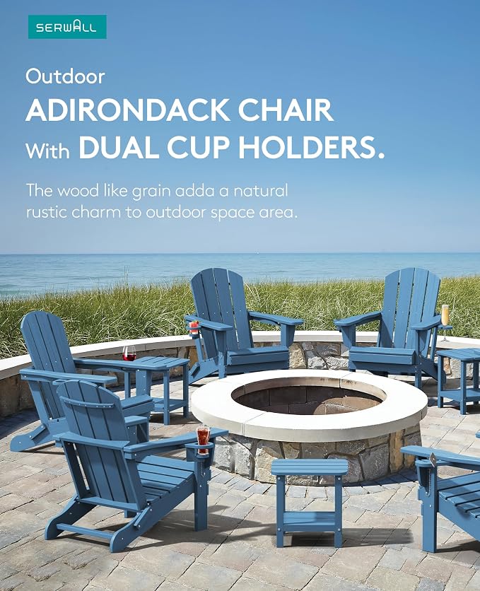 SERWALL Folding Adirondack Chair, HDPE Adirondack Chairs Set of 2, Plastic - Image 6