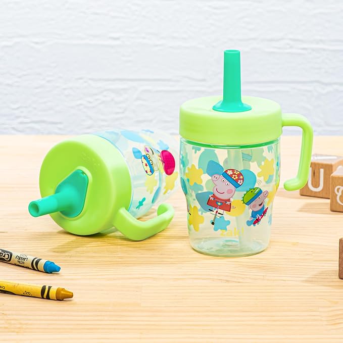 Zak Designs Peppa Pig Capri Toddler Tumbler For Travel or At Home, 10oz 2-Pack Durable Plastic Sippy Cups With Handle and Leak-Proof Design are Perfect For Kids (Peppa and George) - Image 2