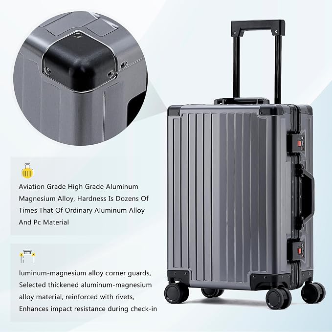 YYW Aluminum Carry-On Luggage Airline Approved Lightweight Suitcase - Image 4