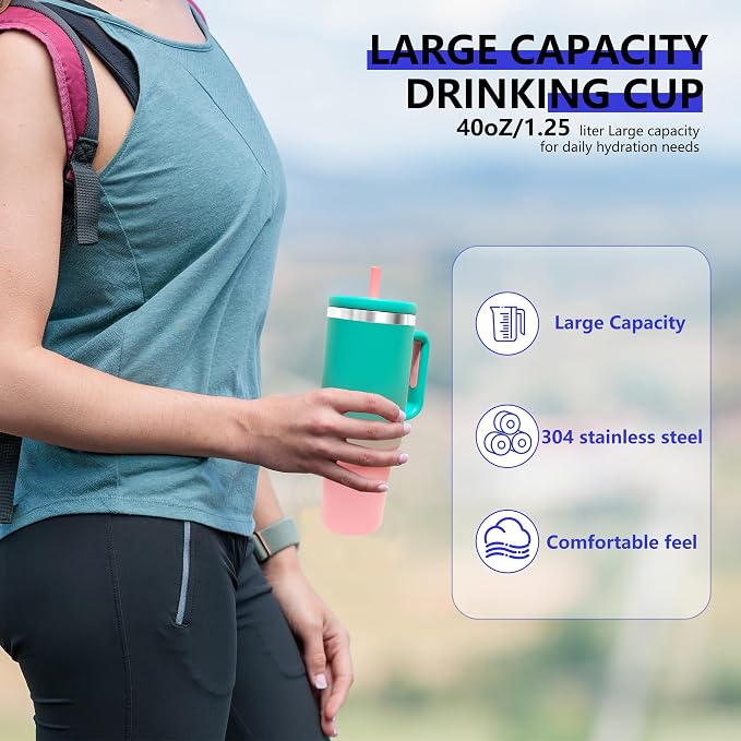 40-OZ Insulated Water Bottle,Insulated Stainless Steel Tumbler,Reusable Cold Drink Thermos,BPA-Free, Double-Wall Stainless Steel Water Bottle (Aqua Pink, 40, Fluid Ounces) - Image 4