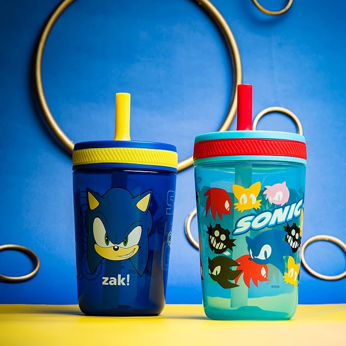 Zak Designs Sonic the Hedgehog Kelso Toddler Cups For Travel or At Home, 15oz 2-Pack Durable Plastic Sippy Cups With Leak-Proof Design is Perfect For Kids (Sonic) - Image 2