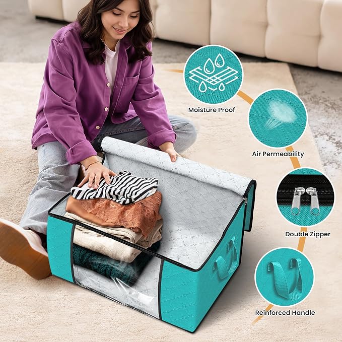 Fab totes 8 Pack Clothes Storage, Foldable Thick Fabric Blanket Storage Bags - Image 4