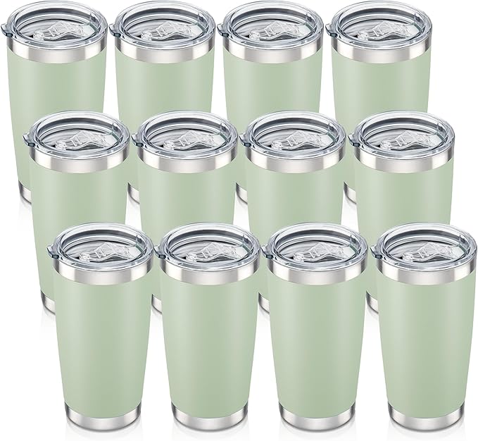 20 oz Tumbler with Lid Stainless Steel Insulated Tumblers Bulk Double Wall Vacuum Cups Powder Coated Travel Mug Keep Drinks Cold and Hot, Sagebrush Green, 12 Pack by Orebigo