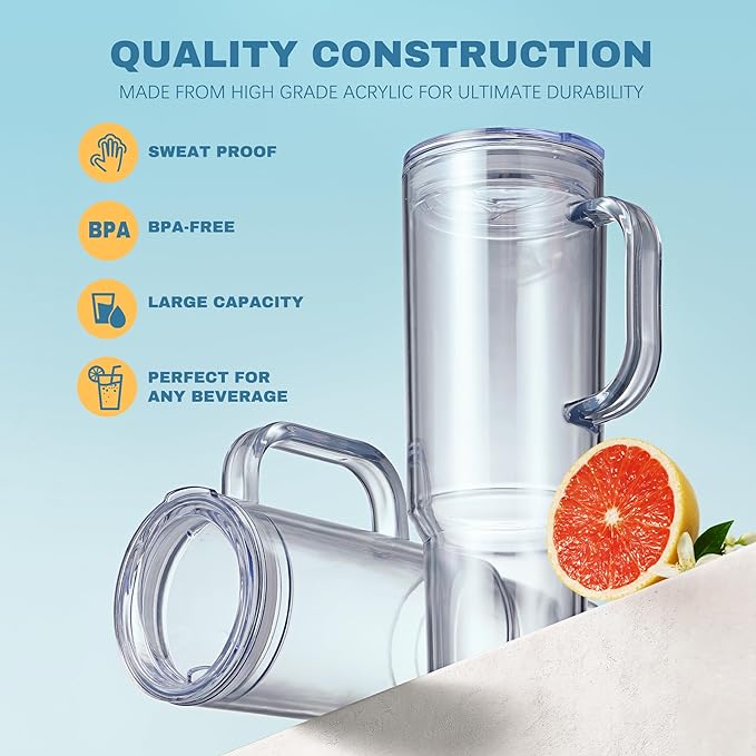 MEWAY 40 oz Acrylic Tumbler with Handle and Straw Lid，Double Wall Vacuum Reusable plastic Water Bottle Travel Mug Cup，Classic Tumblers Cupholder Friendly (4 Pack) - Image 4
