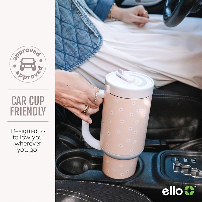 Ello Oasis 40 oz Tumbler with Handle & Retracting Straw | Reusable Insulated Stainless Steel Cup 100% Leakproof, Gifts for Teens Women Men | Keeps cold for 24 Hours, Cup Holder Friendly, Sweet Alyssum - Image 6