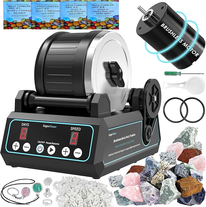 K1 Pro Professional Cutting-Edge Brushless Motor Advanced Rock Tumbler Polisher Kit, Large 2.5Lb Barrel with 3-Speed & 9-Day Timer, Includes All Accessories, Ideal Gift for Adults & Rock Collectors by ProfessionalRockTumblers