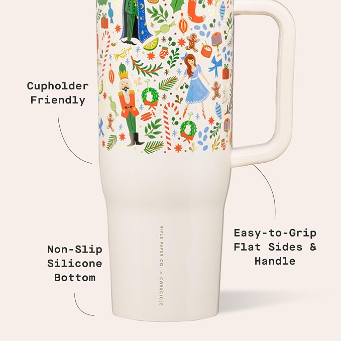 Corkcicle x Rifle Paper Co. Cruiser Insulated Tumbler with Handle & Straw - Keeps Drinks Cold 20 Hours - BPA-Free - Gift for Mom - Great for Mother's Day or Christmas - 40 oz - Nutcracker Ballet - Image 4