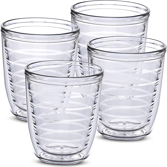 12oz Insulated Tumblers Plastic - Great for Iced Coffee & Hot Drinks, 4 pack Clear Double Wall Insulated Drinking Glasses Cups, BPA-Free, Reusable Cups, Camping, Travel, Kitchen, Party by HomesteadChoice