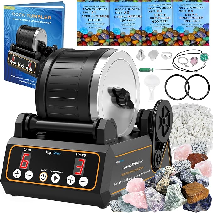 KomeStone Rock Tumbler Kit, K1 Professional Large 2.5LB Capacity Edition - Memory Function, Digital Timer & Variable Speeds: Includes All Accessories, Rock Polisher Gift for Adults & Kids by ProfessionalRockTumblers