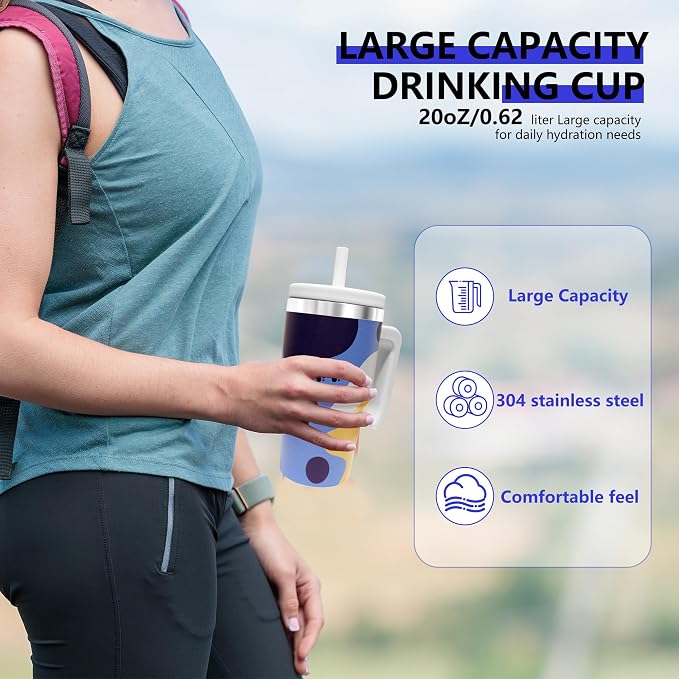 20-OZ Insulated Water Bottle,Insulated Stainless Steel Tumbler,Reusable Cold Drink Thermos,BPA-Free, Double-Wall Stainless Steel Water Bottle (Blue-Hoo ray, 20, Fluid Ounces) - Image 4