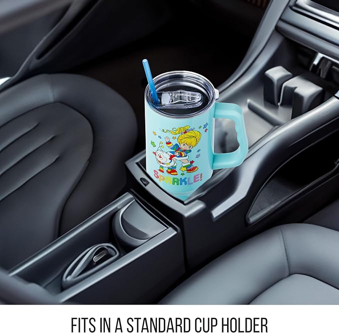 Silver Buffalo Rainbow Brite and Twink Sparkle Double Walled Stainless Steel Tumbler with Handle and Straw, Fits in Standard Cup Holder, 40 Ounces - Image 6