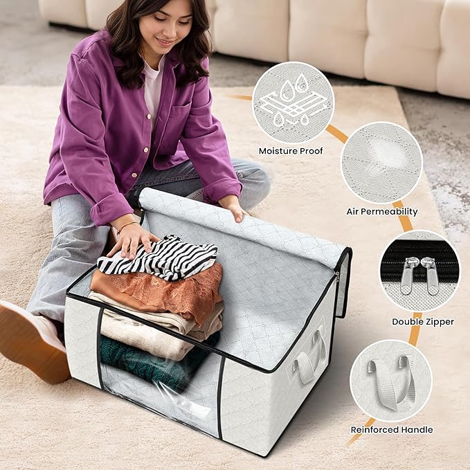 Fab totes 3 Pack Clothes Storage, Foldable Thick Fabric Blanket Storage Bags - Image 4