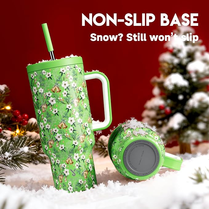 Meoky 40 oz Christmas Tumbler with Handle and Straw, Xmas Tumbler with Lid and Straw, Insulated Stainless Steel Travel Mug, Christmas Gifts for Women Men Adults (Jingle Bloom) - Image 4