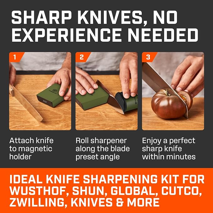 TUMBLER Pro Rolling Knife Sharpener™ - Knife Sharpening Made Easy - Ultimate Gift for Father's Day - Kit with Removable Disc System - 4-Layer Diamond Sharpening Disc & EdgeBoost Ceramic Disc (Green) - Image 3
