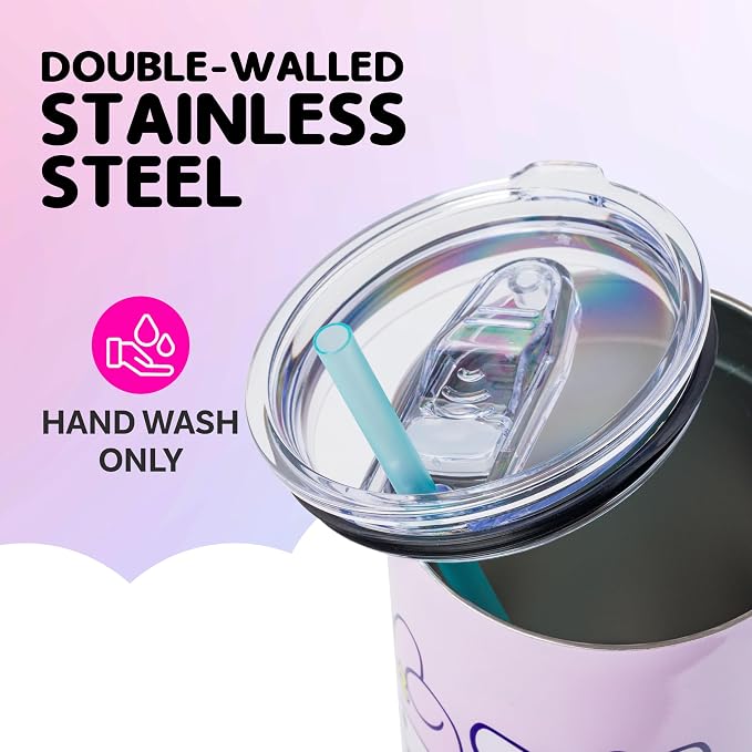 Silver Buffalo Sanrio Hello Kitty and Friends Featuring My Melody, Kuromi, Pompompurin Rainbow Ombre Double Walled Stainless Steel Tumbler with Handle and Straw, Fits in Standard Cup Holder, 40 Ounces - Image 3