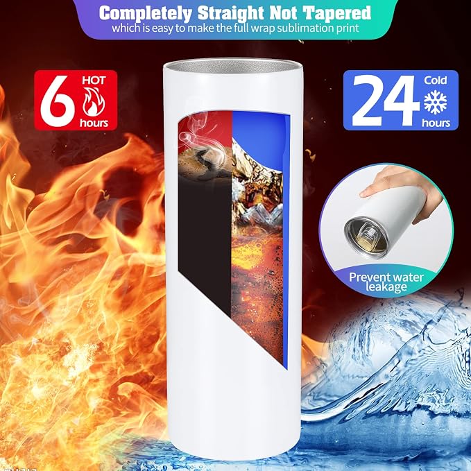 16 Pack Sublimation Tumblers Straight Skinny Tumbler Blanks Bulk 20oz for Heat Transfer, Individual Gift Boxed, Double Wall Insulated Tumbler with Shrink Wrap & Straws - Image 3