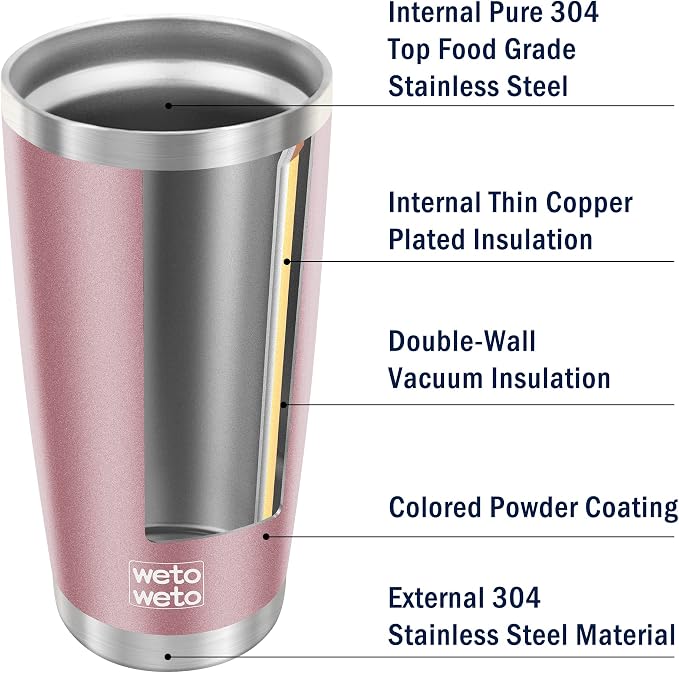 WETOWETO 20oz Tumbler, Stainless Steel Vacuum Insulated Coffee Travel Mug, Double Wall Powder Coated Insulated Coffee Mug Travel Mug with Lid Thermal Cup for Outdoor, Rose Gold, 6 Pack - Image 3