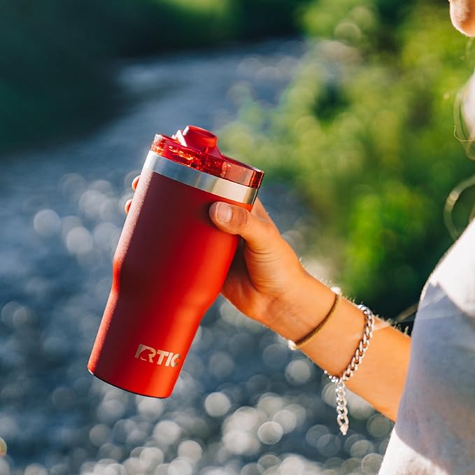 RTIC 20oz Essential Tumbler with Lid, Ceramic Lined, Insulated, Stainless Steel, Metal, Double Wall Vacuum-Insulation, Travel Cup for Iced Coffee, Tea, Hot and Cold Drink, Flag Red - Image 5
