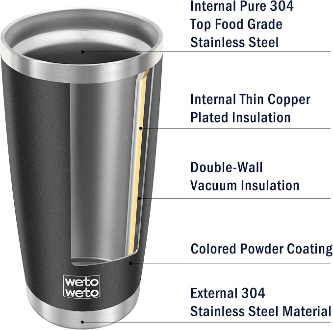 WETOWETO 20oz Tumbler with 2 lids and 2 straws, Stainless Steel Vacuum Insulated Coffee Tumbler Cup, Double Wall Powder Coated Leak-proof Travel Coffee Mug Cup (Black, 1 Pack) - Image 4