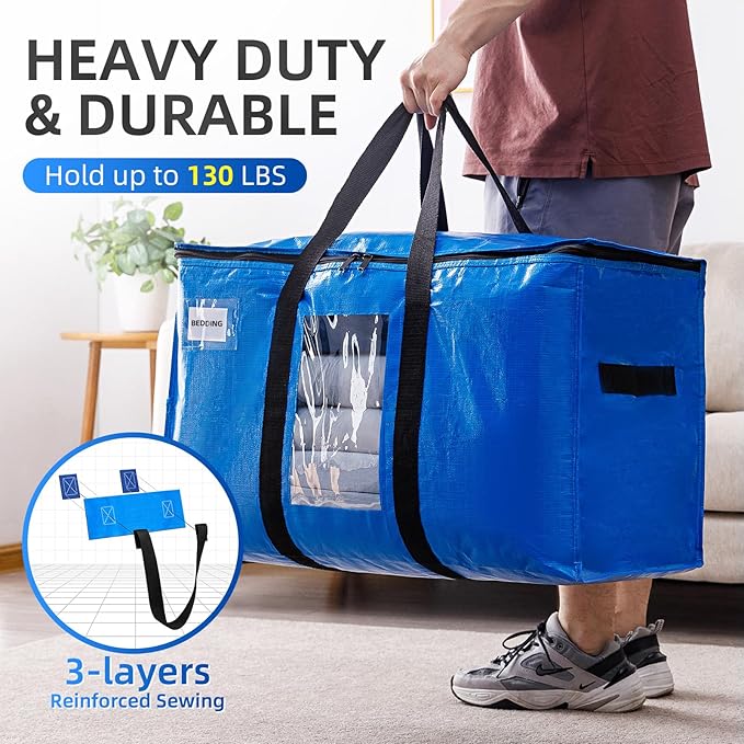 TAILI Extra Large Moving Bags, 10 Pack Blue Heavy Duty Totes - Image 6