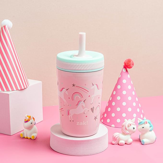 Zak Designs Kelso Toddler Cups For Travel or At Home, 12oz Vacuum Insulated Stainless Steel Sippy Cup With Leak-Proof Design is Perfect For Kids (Fanciful Unicorn) - Image 2