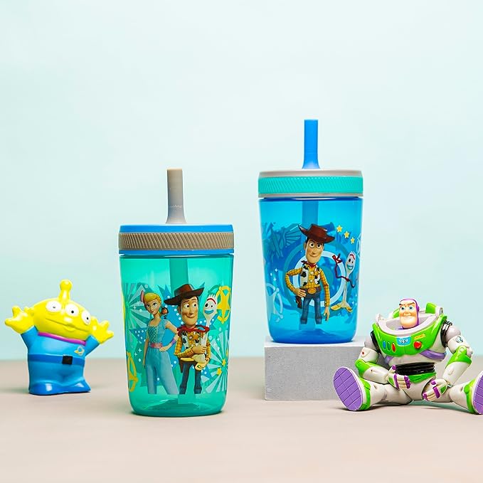 Zak Designs Kelso 15 oz Tumbler Set (Toy Story 4 - Woody & Buzz 2pc Set) Toddlers Cup Leak-Proof Screw-On Lid with Straw Made of Durable Plastic and Silicone, Perfect Bundle for Kids - Image 4
