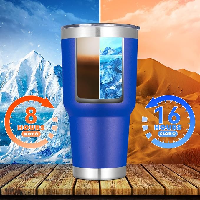 DOMICARE 30oz Tumbler Bulk with Lid and Straw, Double Wall Travel Coffee Mug, Insulated Vacuum Stainless Steel Tumblers, Powder Coated Tumbler Cup (Dark Blue, 8) - Image 4