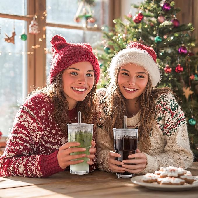 Iced Coffee Cups with Lids: Coffee Bar Accessories - Ribbed Glass Tumbler with Straw and Lid 4Pcs - 20oz Leak Proof Tumbler - Reusable Glass Cups and Tumblers with Lid and Straws for To Go Iced Coffee - Image 8