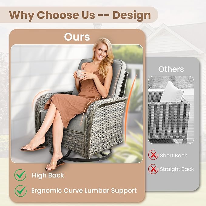 HOOOWOOO Patio Furniture Set, 3 Pieces Outdoor Conversation Set, All Weather - Image 3