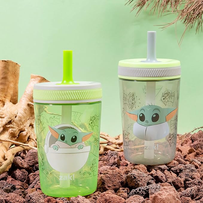 Zak Designs Star Wars The Mandalorian Kelso Toddler Cups For Travel or At Home, 15oz 2-Pack Durable Plastic Sippy Cups With Leak-Proof Design is Perfect For Kids (Baby Yoda, Grogu) - Image 2