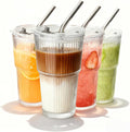 4 Packs Ribbed Glass Tumbler with Lid and Straw 16 oz Vintage Ice Coffee Cup Set Bulk Simple Modern for Smoothie Juice Matcha Tea Water Slushie Home Clear Hot Drink Glasses Boba Kitchen Glassware by Unknown