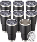 30 oz Tumbler with Lid Stainless Steel Tumblers Bulk Vacuum Insulated Cup Reusable Powder Coated Travel Mug Double Wall Leak Proof Cups Keep Cold Drinks for 12 Hours Black, Set of 8 by CoolYoleb