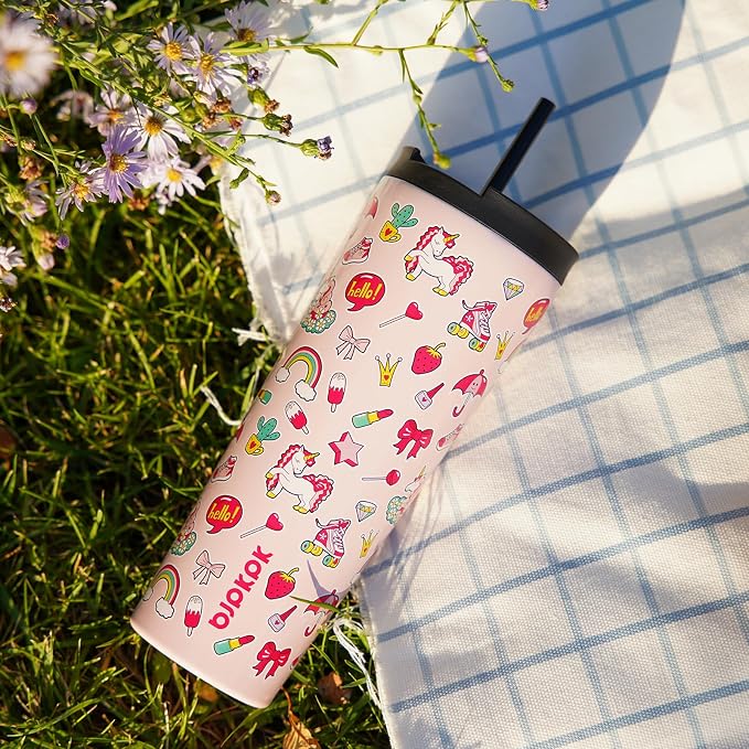 BJPKPK 30oz Insulated Tumbler With lid And Straw Stainless Steel Tumblers Travel Coffee Mug Reusable Thermal Cup,Unicorns - Image 5