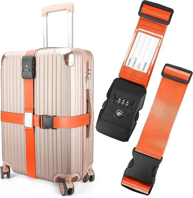 Luggage Straps, 2 Pack Adjustable Heavy Duty Cross Suitcase Straps by LUCKLISA
