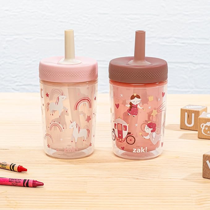 Zak Designs Capri Toddler Tumblers For Travel or At Home, 9oz 2-Pack Double Wall Plastic Sippy Cups With Leak-Proof Design is Perfect For Kids (Fairy Tales, Rainbow Magic) - Image 3