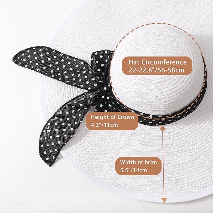 DRESHOW Beach Hats for Women Big Straw Wide Brim Summer Hat Floppy Foldable - Image 5