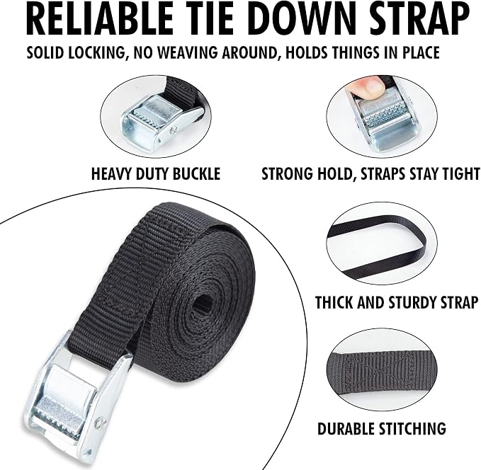 Cartman 1" x 12' Lashing Straps Cargo Tie-Down Strap Up to 600lbs, 12pk in - Image 2