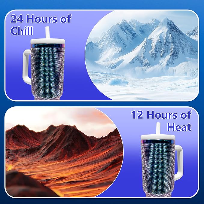 40-OZ Insulated Water Bottle,Insulated Stainless Steel Tumbler,Reusable Cold Drink Thermos,BPA-Free, Double-Wall Stainless Steel Water Bottle (Colorful-Diamond, 40, Fluid Ounces) - Image 7