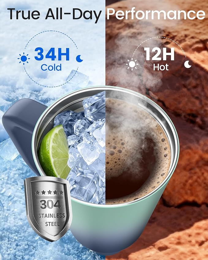Renoj Insulated Mug 100% Spill Resistant Insulated Water Bottle for Iced Coffee & Hot Drinks - Fits Car Cup Holder, Ideal Gift, 2 Straws & Silicone Boot - FlexSlide Blue Gradient 32 oz - Image 5
