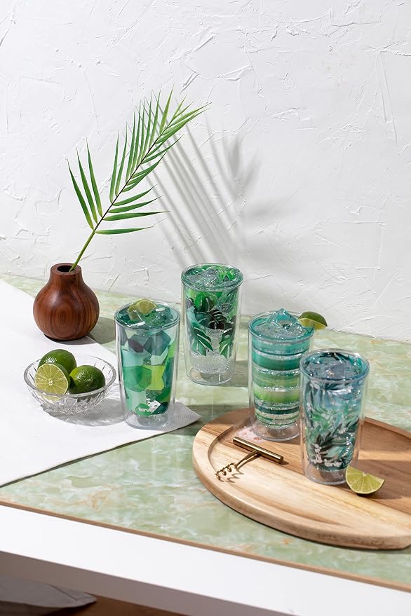 Tervis Yao Cheng Green Crystal Made in USA Double Walled Insulated Tumbler Travel Cup Keeps Drinks Cold & Hot, 16oz 4pk, Green Collection - Image 12