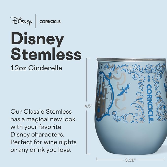 Corkcicle Stemless Insulated Wine Glass Tumbler - Beverages Cold 6 Hours & Hot 3 Hours - Stainless Steel - Easy-Grip - Summer Drinkware Gift - Keeps Drinks Ice - 12 oz - Princess Cinderella - Image 2