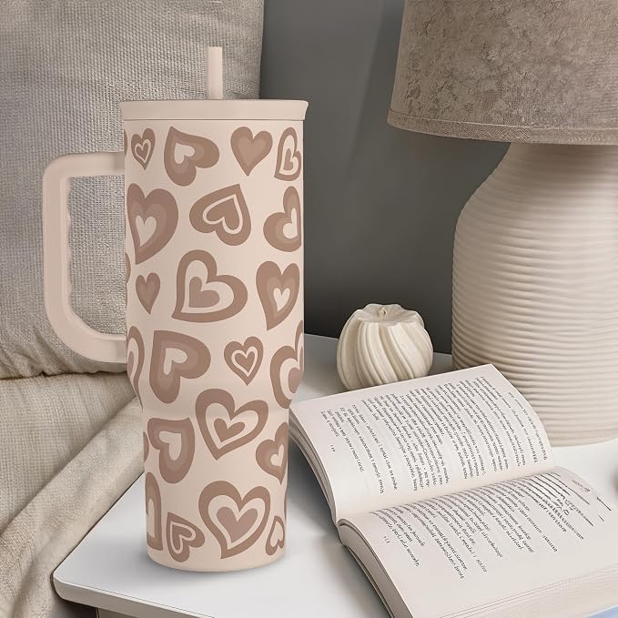 SANDJEST Heart Tumbler with Handle and Straw 40oz – Stainless Sleel Slider Tumbler Travel Coffee Mug for Women - Gift Idea for Birthday Christmas Valentine's Day - Image 8