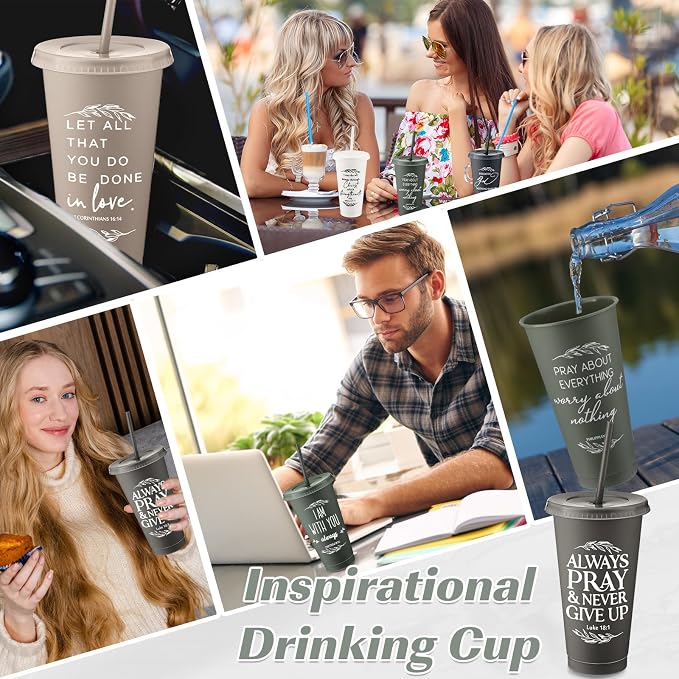 Havawish 12 Pcs Mothers Day Christian Tumbler Gift Bulk Religious Inspirational 24 oz Drinking Jesus Cup with Lid Straw Bible Verse Plastic Cup for Church Father Teacher First Communion (Vivid Color) - Image 6