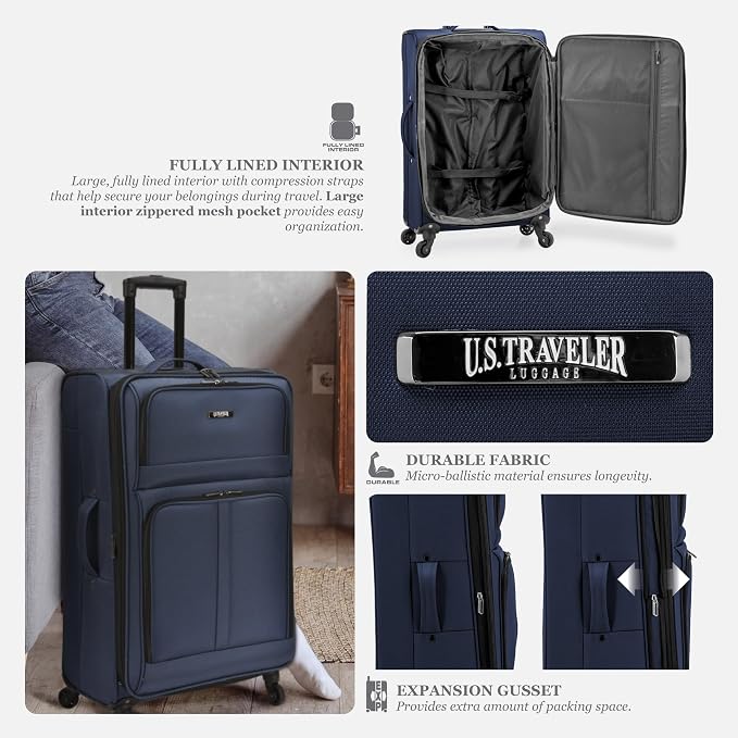 U.S. Traveler Anzio Softside Expandable Spinner Luggage, Dark Grey, Carry-on - Image 4