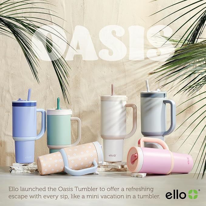 Ello Oasis 40 oz Tumbler with Handle & Retracting Straw | Reusable Insulated Stainless Steel Cup 100% Leakproof, Gifts for Teens Women Men | Keeps cold for 24 Hours, Cup Holder Friendly, Sweet Alyssum - Image 9