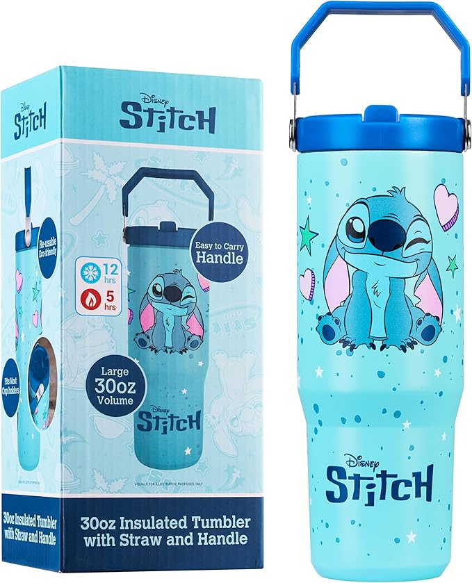 Get Trend Disney Stitch Tumbler with Straw 30oz Kids Teens Insulated Cup with Lid Handle Travel Mug Cups with Lids for School Sports Gifts for Kids (Blue Stitch) by GetTrend