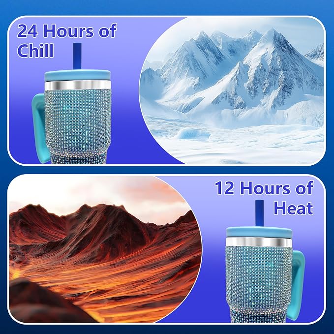 2PCS 20-OZ Insulated Water Bottle,Insulated Stainless Steel Tumbler,Reusable Cold Drink Thermos,BPA-Free, Double-Wall Stainless Steel Water Bottle (Royal Blue - Diamonds, 20, Fluid Ounces) - Image 7