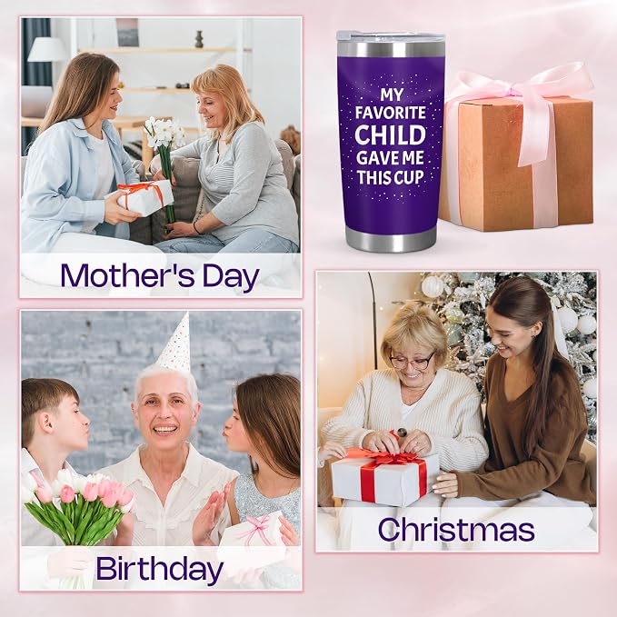 TEEZWONDER Christmas Birthday Gifts for Mom from Daughter Son - Favorite Child 20 oz Stainless Steel Insulated Coffee Tumbler with Lid - Mothers Mama Birthday Gifts, Funny Tumbler for Women - Image 6