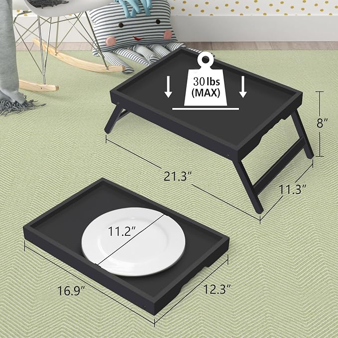 Artmeer Bed Tray Table with Folding Legs, Bamboo Breakfast in Bed - Image 2